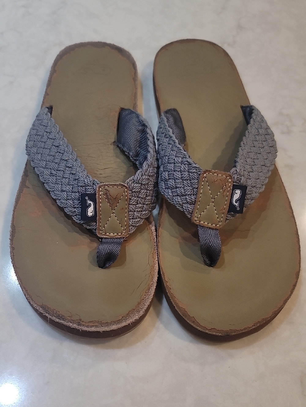 Vineyard Vines Olive Green and Gray Braided Strap Flip Flops
